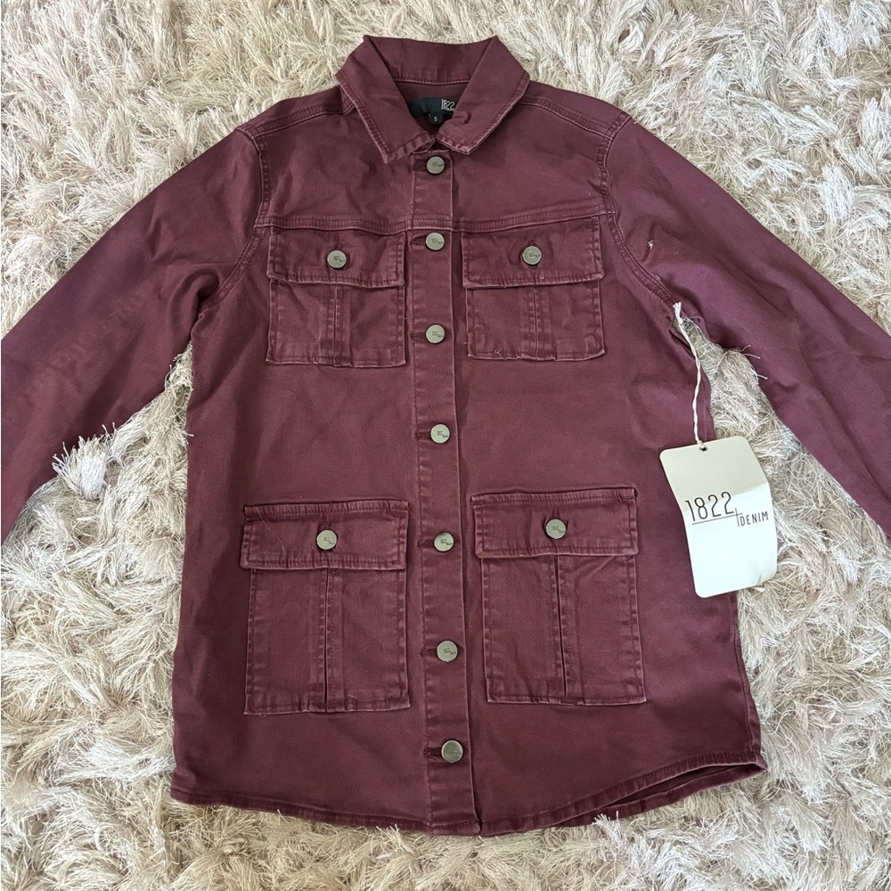 1822 Denim Red Jean Jacket with Classic Collar